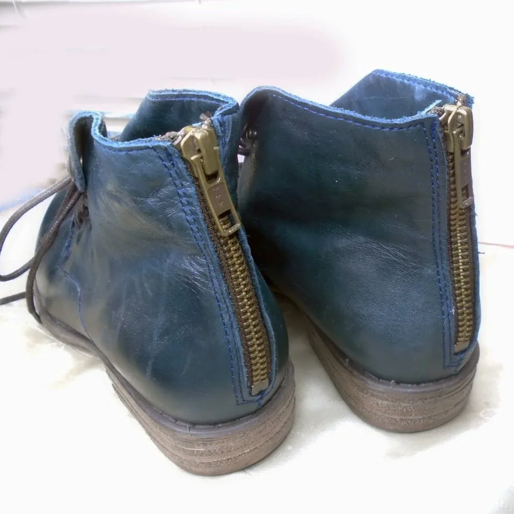 Blue Ankle Boots Miz Mooz All LEATHER, Back Zip Navy Booties - 7 - Picture 7 of 9